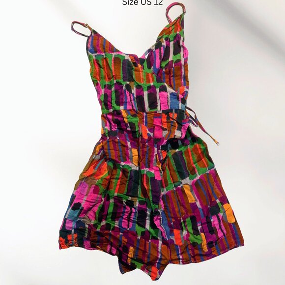 &OtherStories Colorful Abstract Print Mini Dress Size 12 - Side Tie Summer Dress - Picture 1 of 1